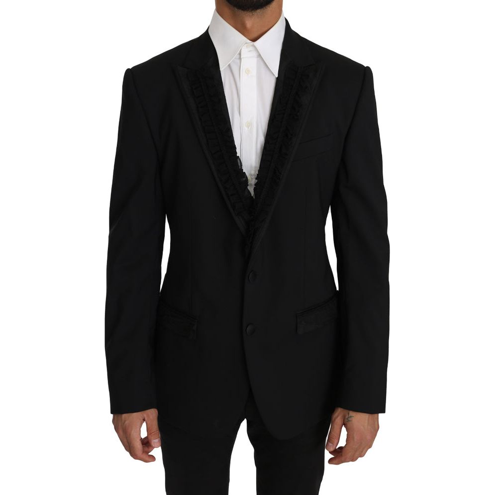 Dolce & Gabbana Black Wool Slim Fit Martini Blazer Jacket