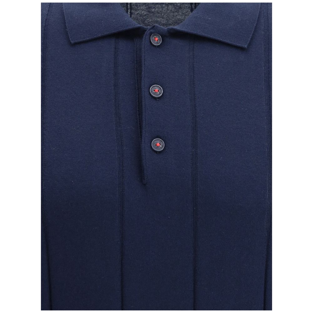 Kiton Navy Cotton Ribbed Polo Shirt: Timeless Elegance Redefined