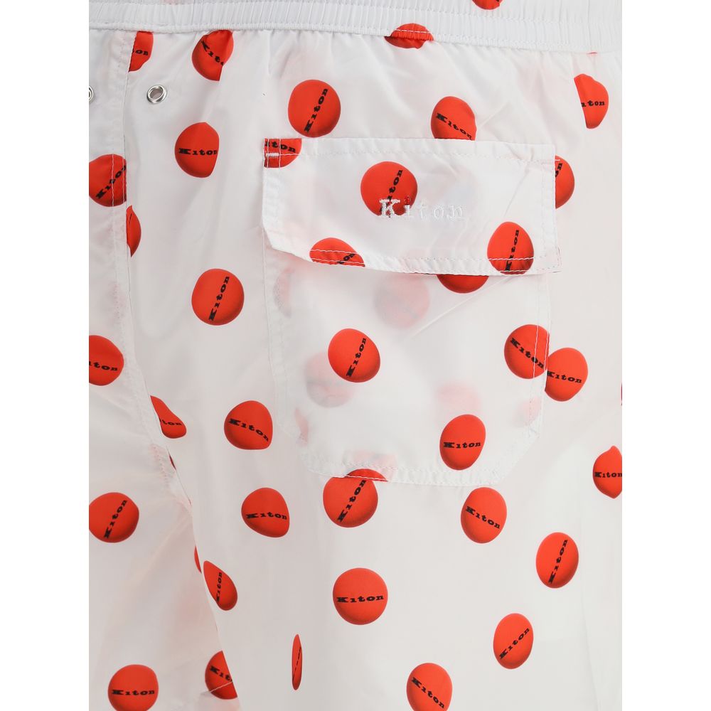 Kiton Blue Cotton Swimshorts in Distinctive All-Over Design