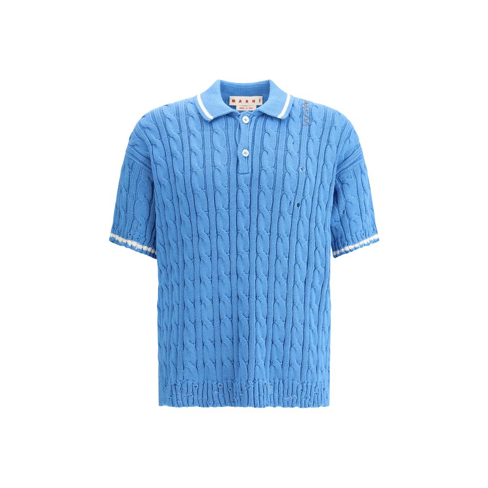 Marni Cream Cotton Knit Polo Shirt in Luxurious Cable-Knit Design