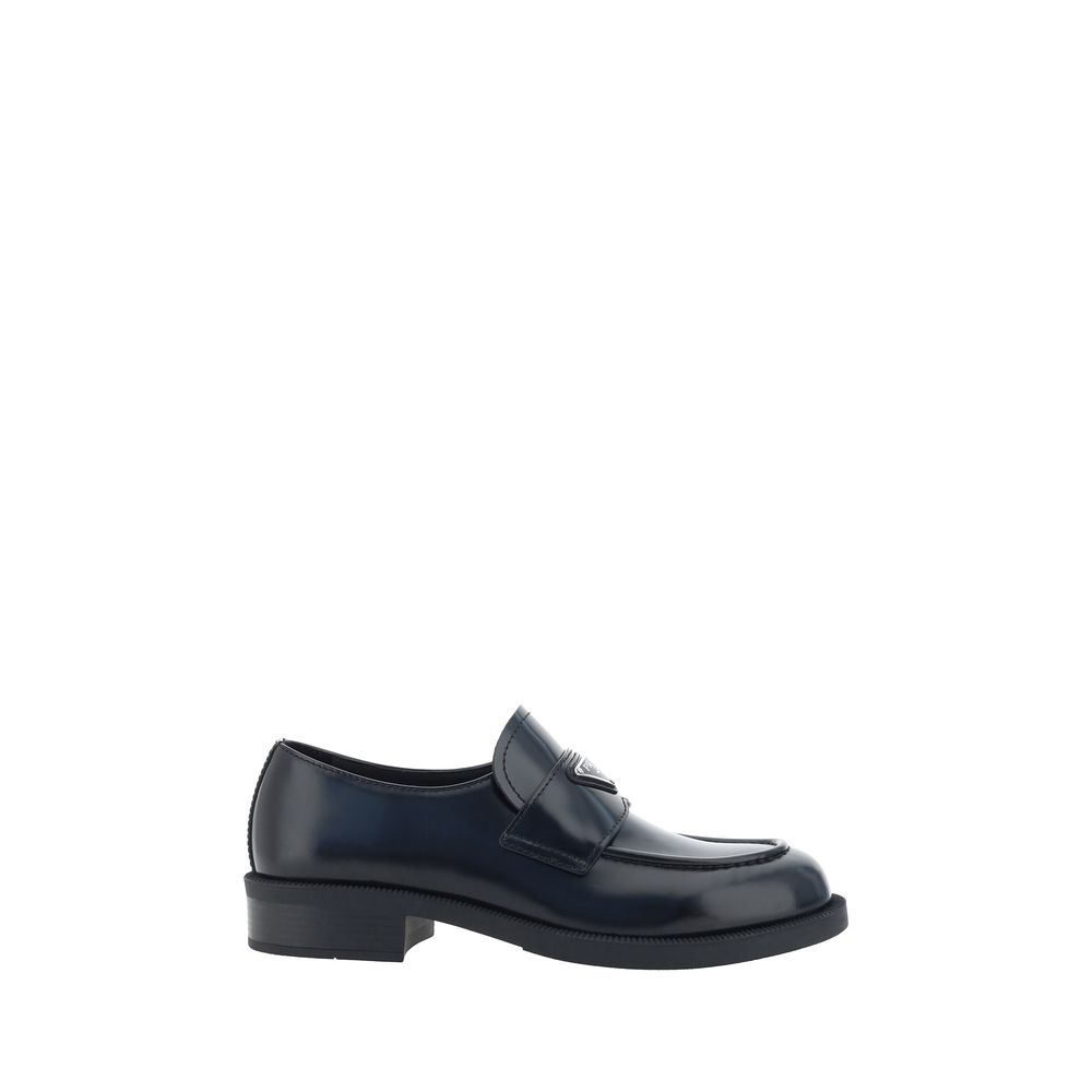 Prada Black Premium Leather Loafers with Iconic Design