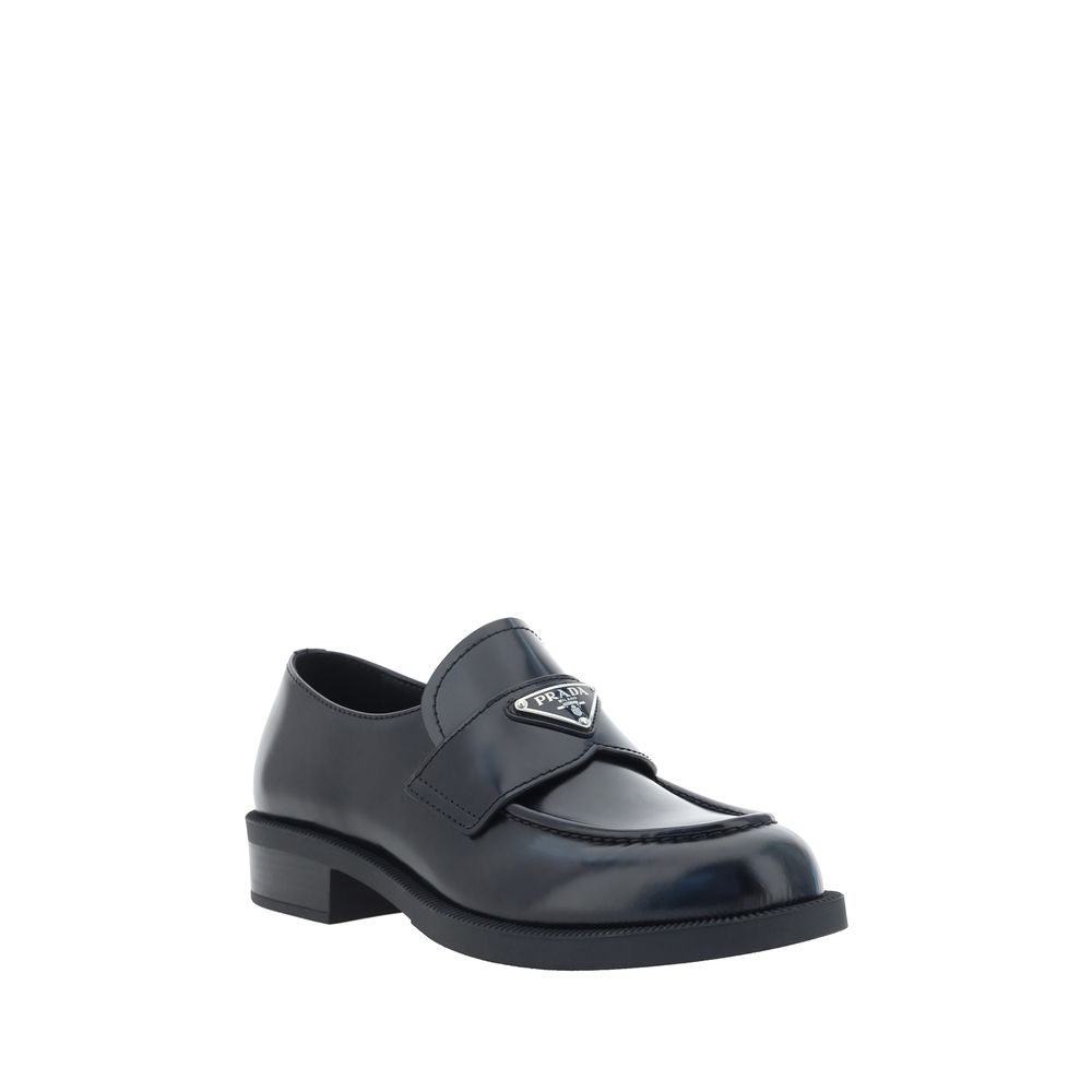 Prada Black Premium Leather Loafers with Iconic Design