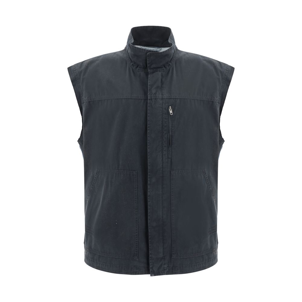 MM6 Black Cotton Double Woven Vest for Modern Sophistication