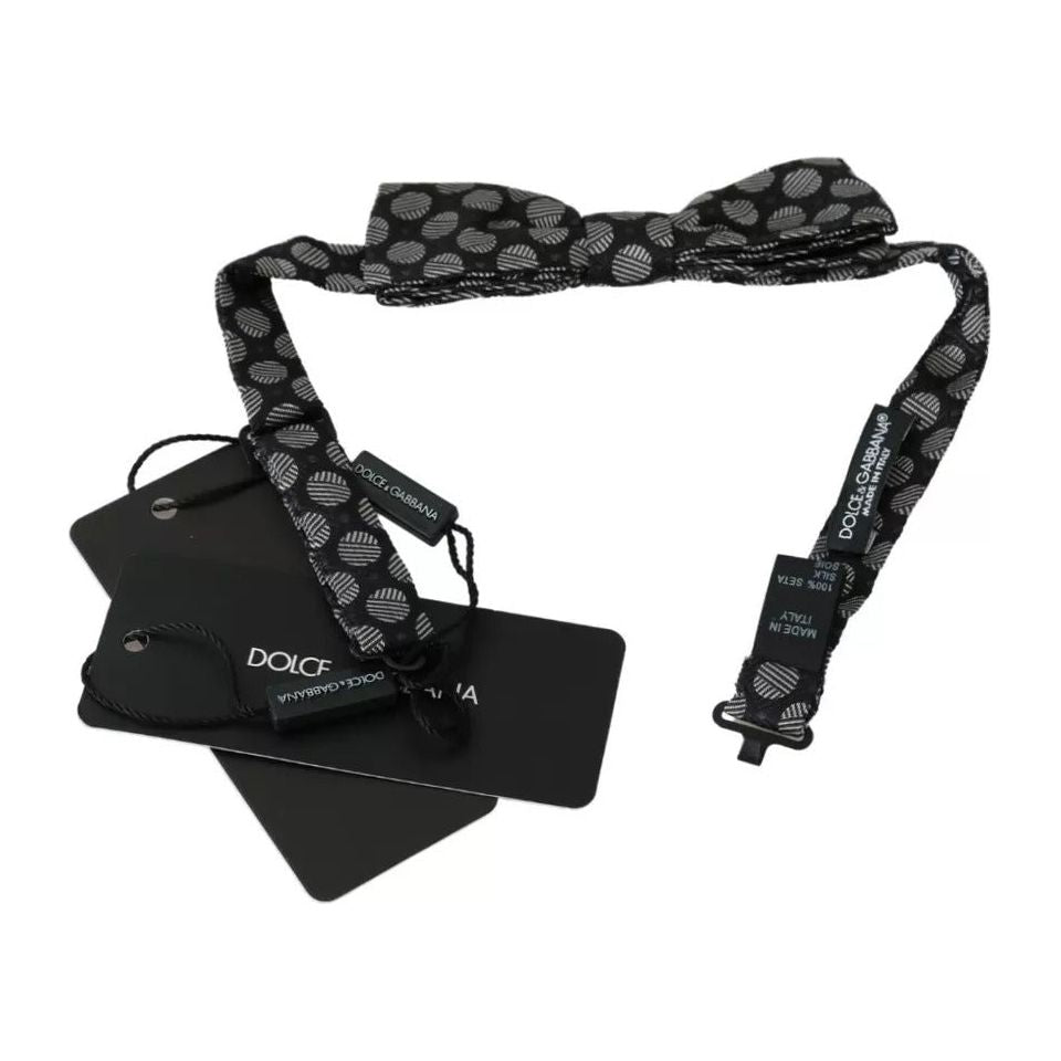 Dolce & Gabbana Black Silk Circles Necktie Bow Tie