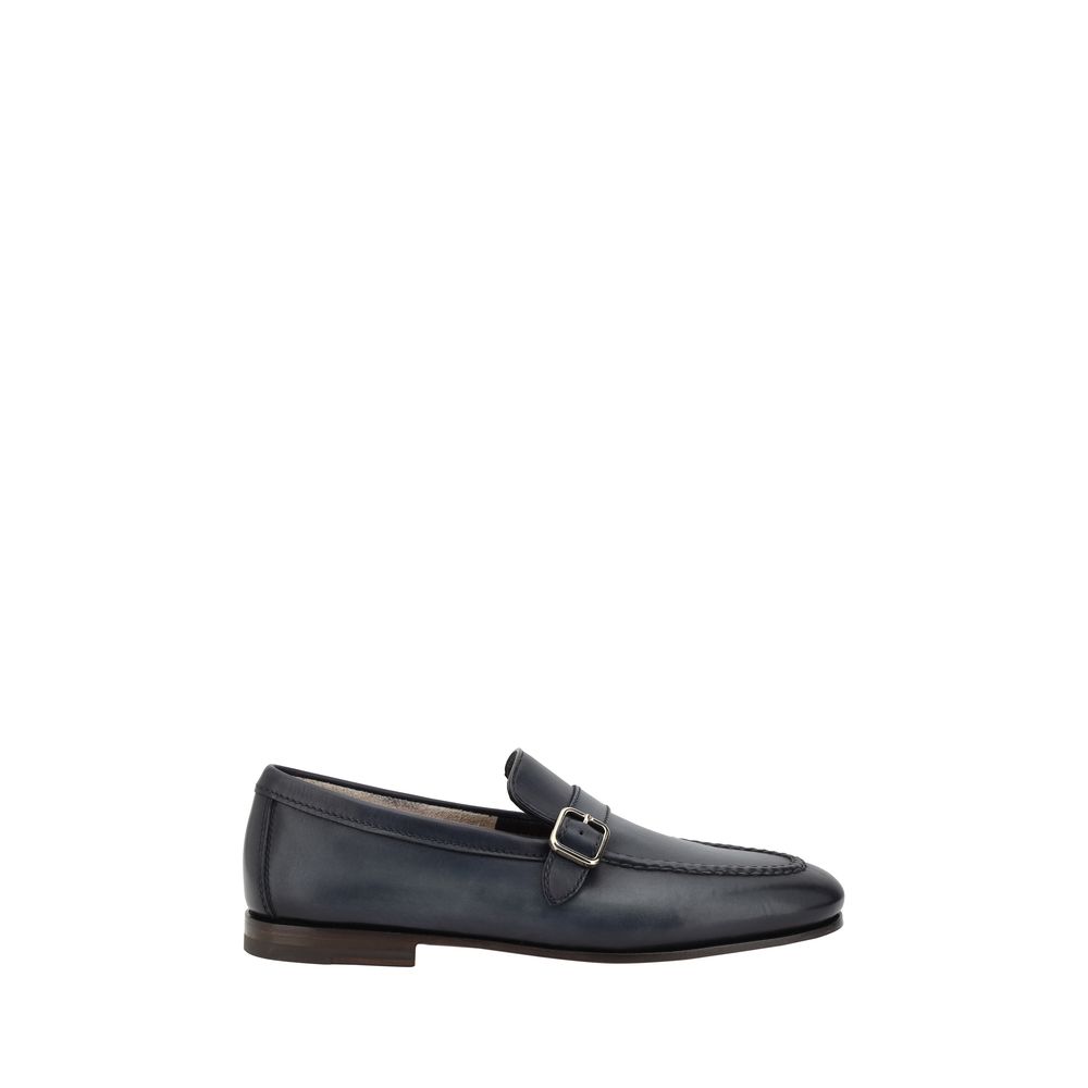 Santoni Brown Leather Loafers With A Single Buckle