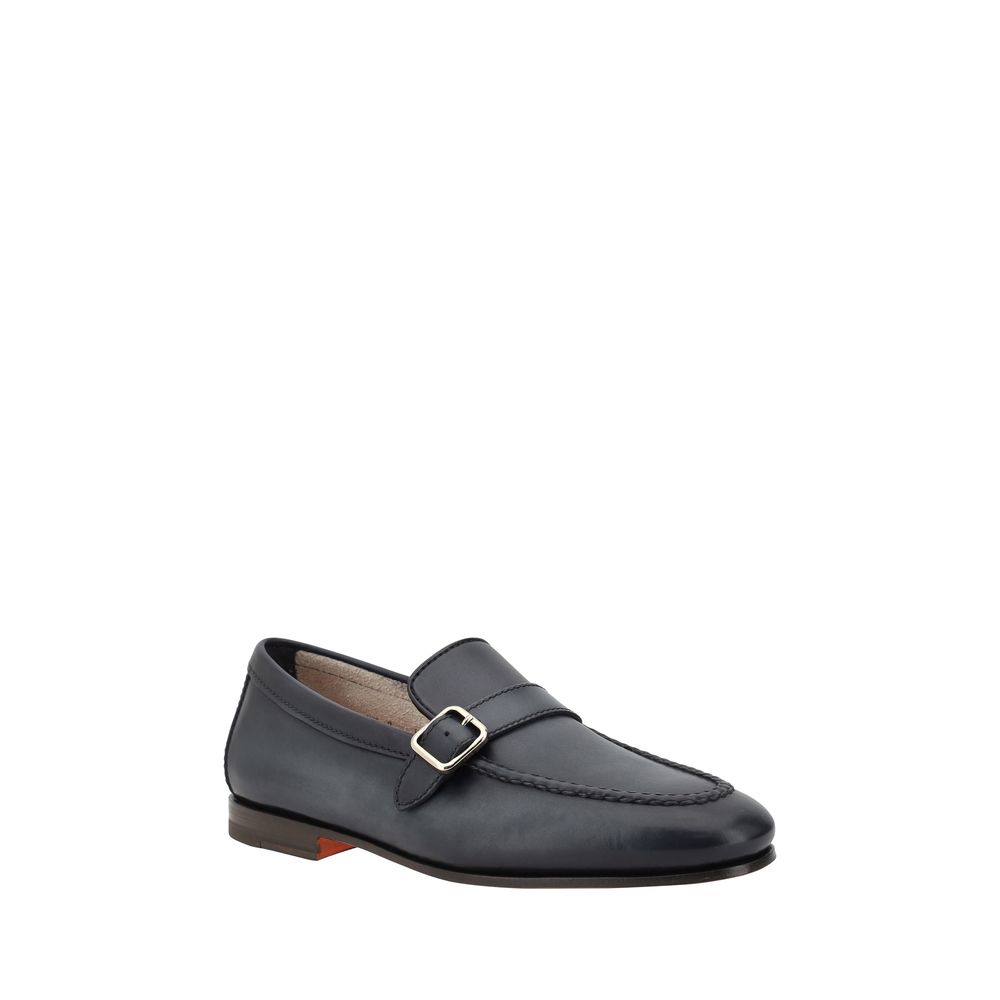 Santoni Brown Leather Loafers With A Single Buckle