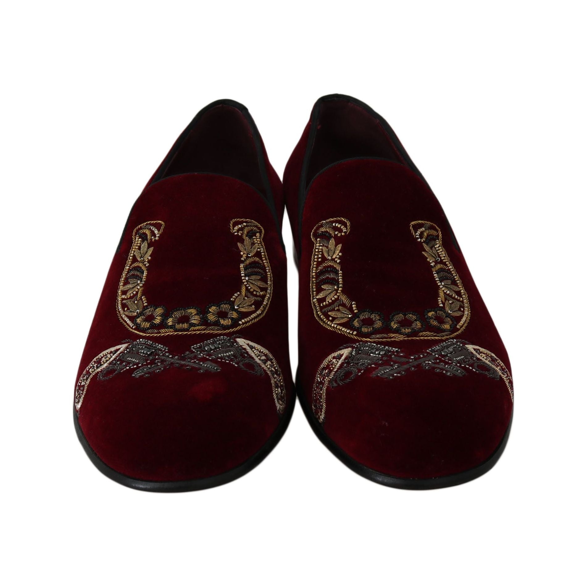 Dolce & Gabbana Bordeaux Velvet Sequined Loafers