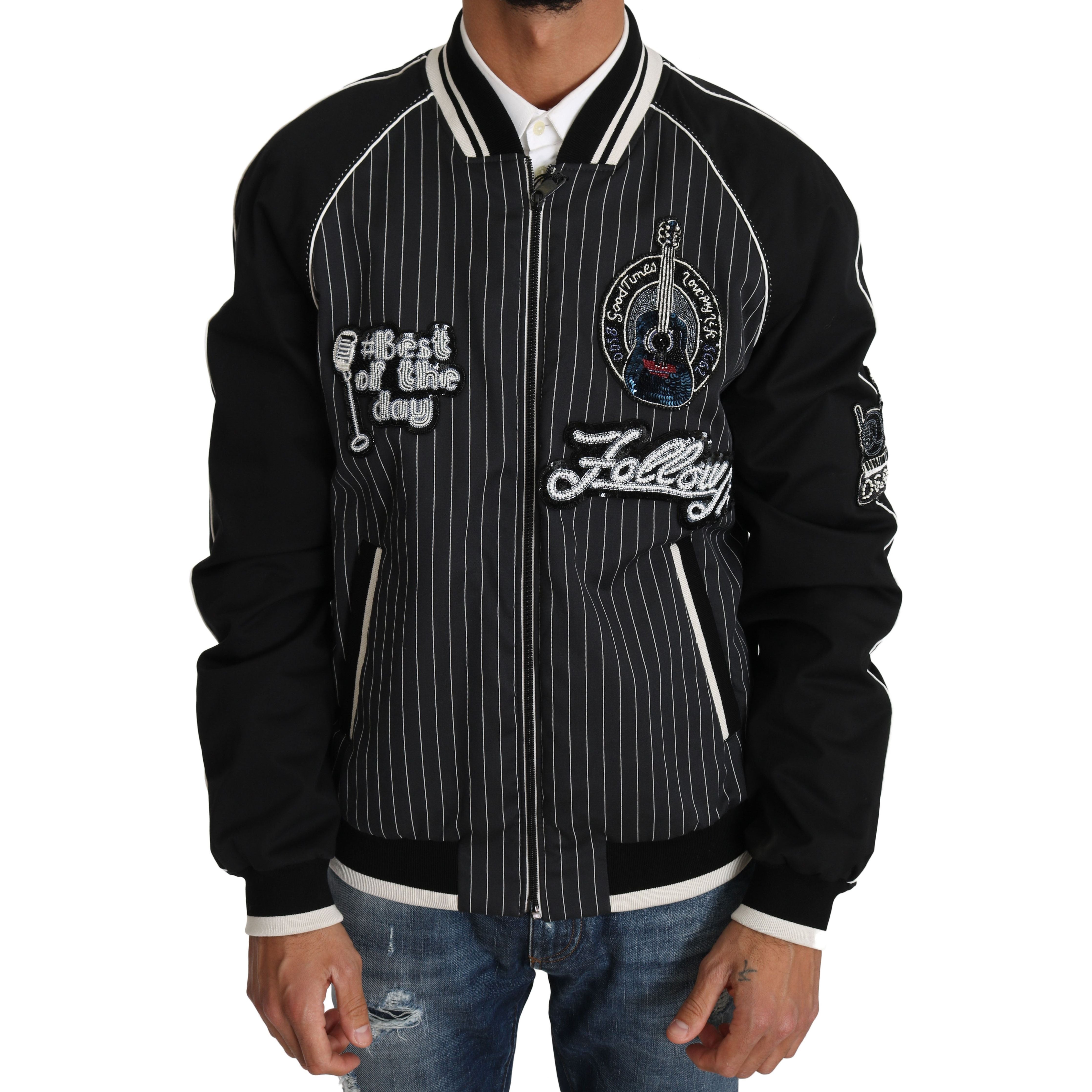 Dolce & Gabbana Black Sequined Cotton Bomber Jacket