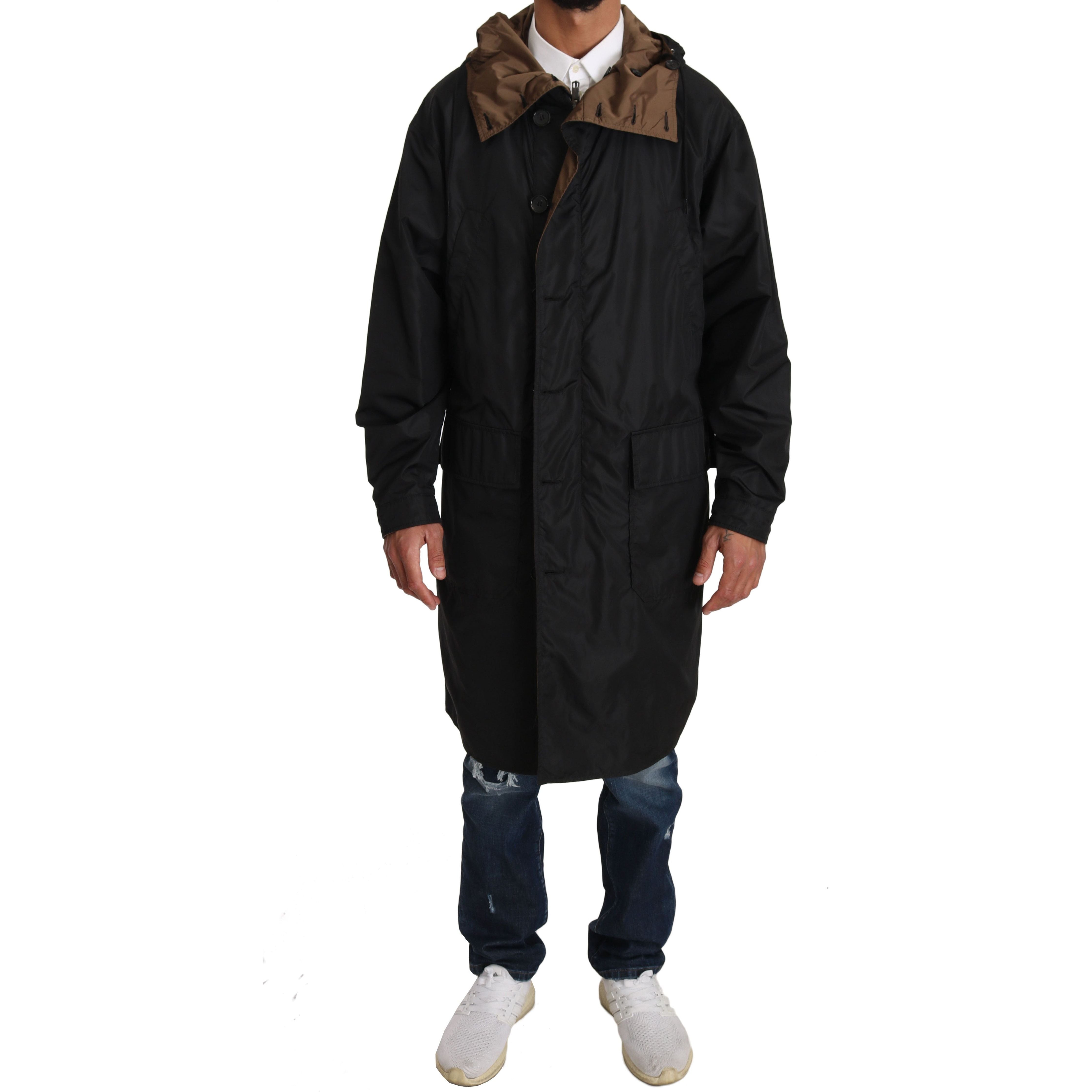 Dolce & Gabbana Black Nylon Reversible Hooded Raincoat