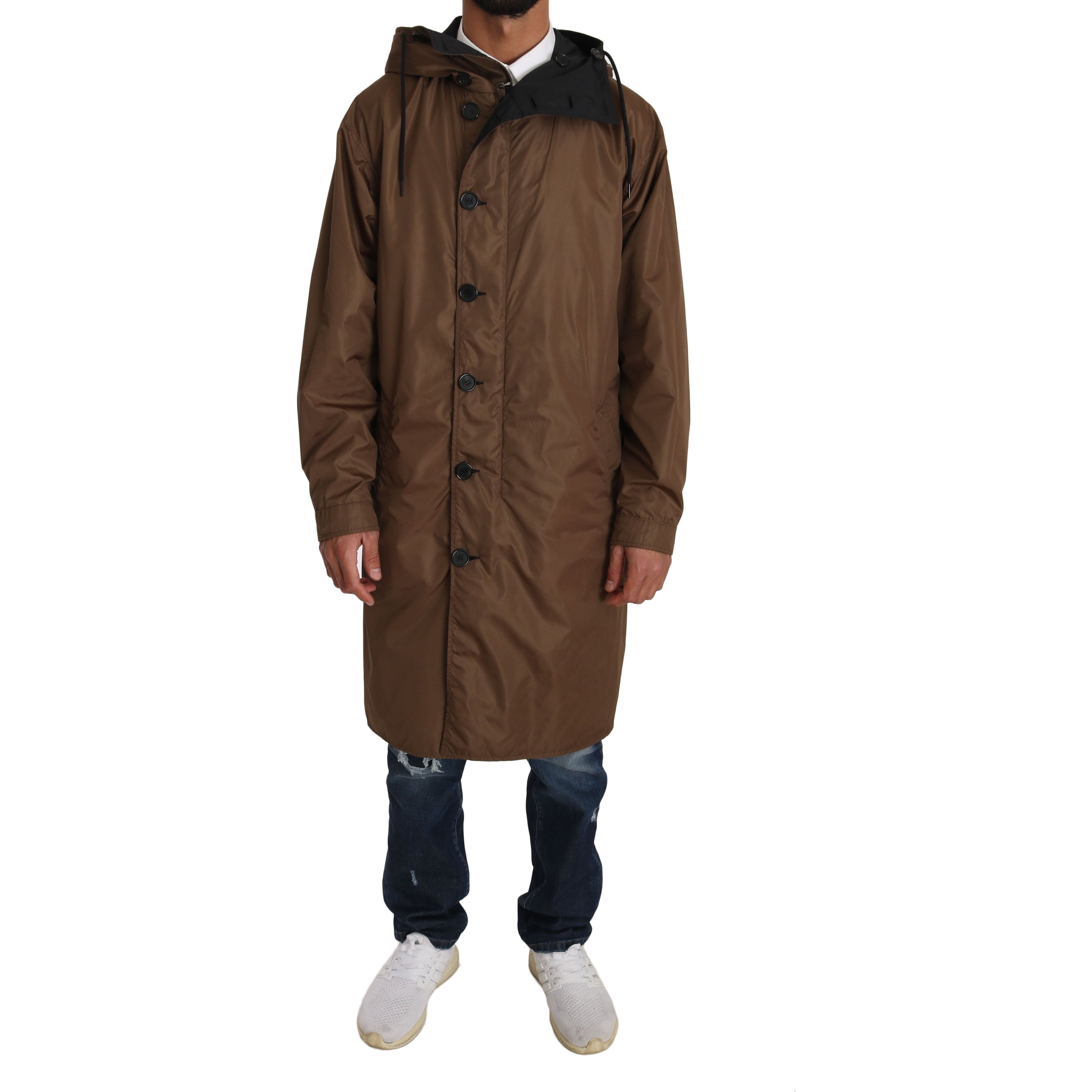 Dolce & Gabbana Black Nylon Reversible Hooded Raincoat