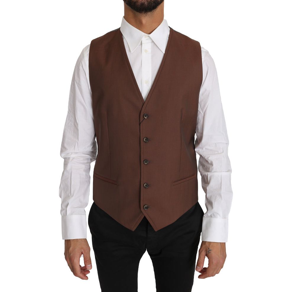 Dolce & Gabbana Bronze Wool & Silk Formal Vest Slim Fit