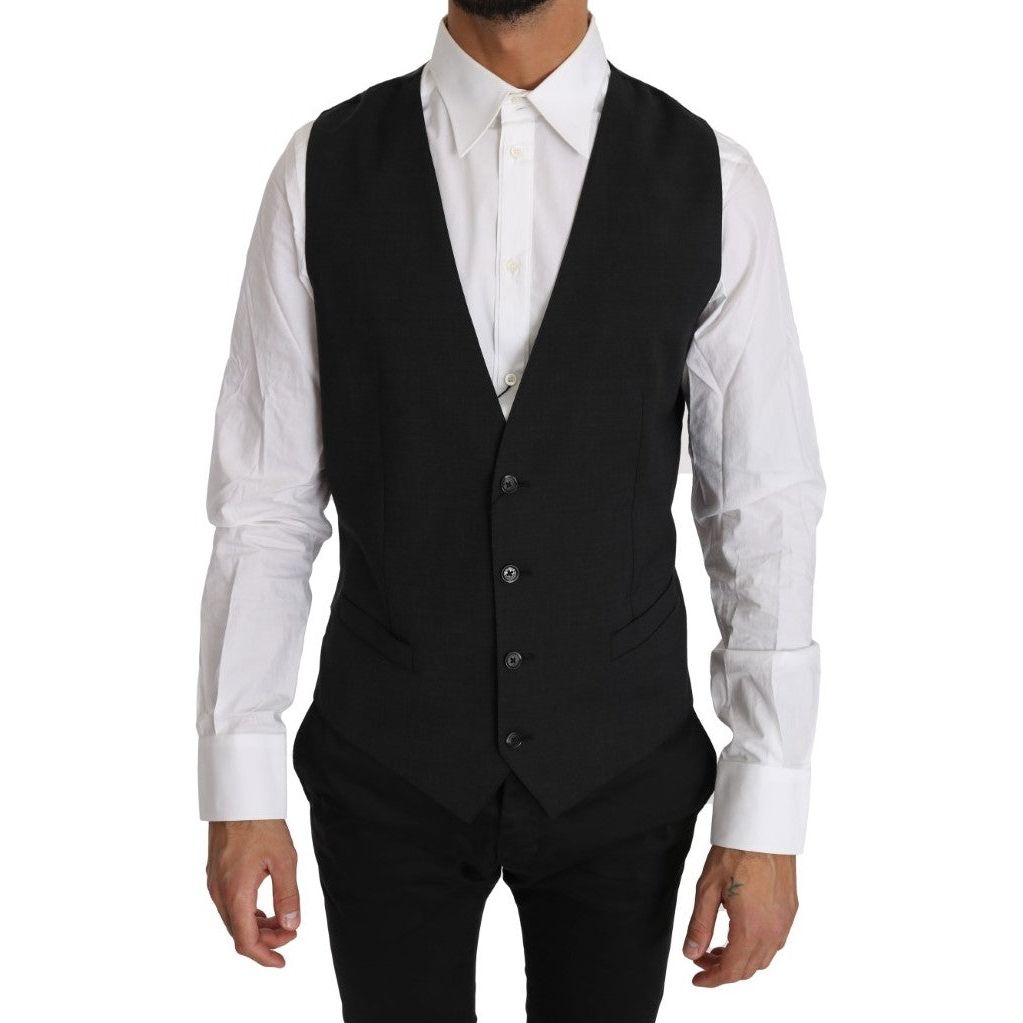 Dolce & Gabbana Gray Wool Slim Fit Vest for Sophistication