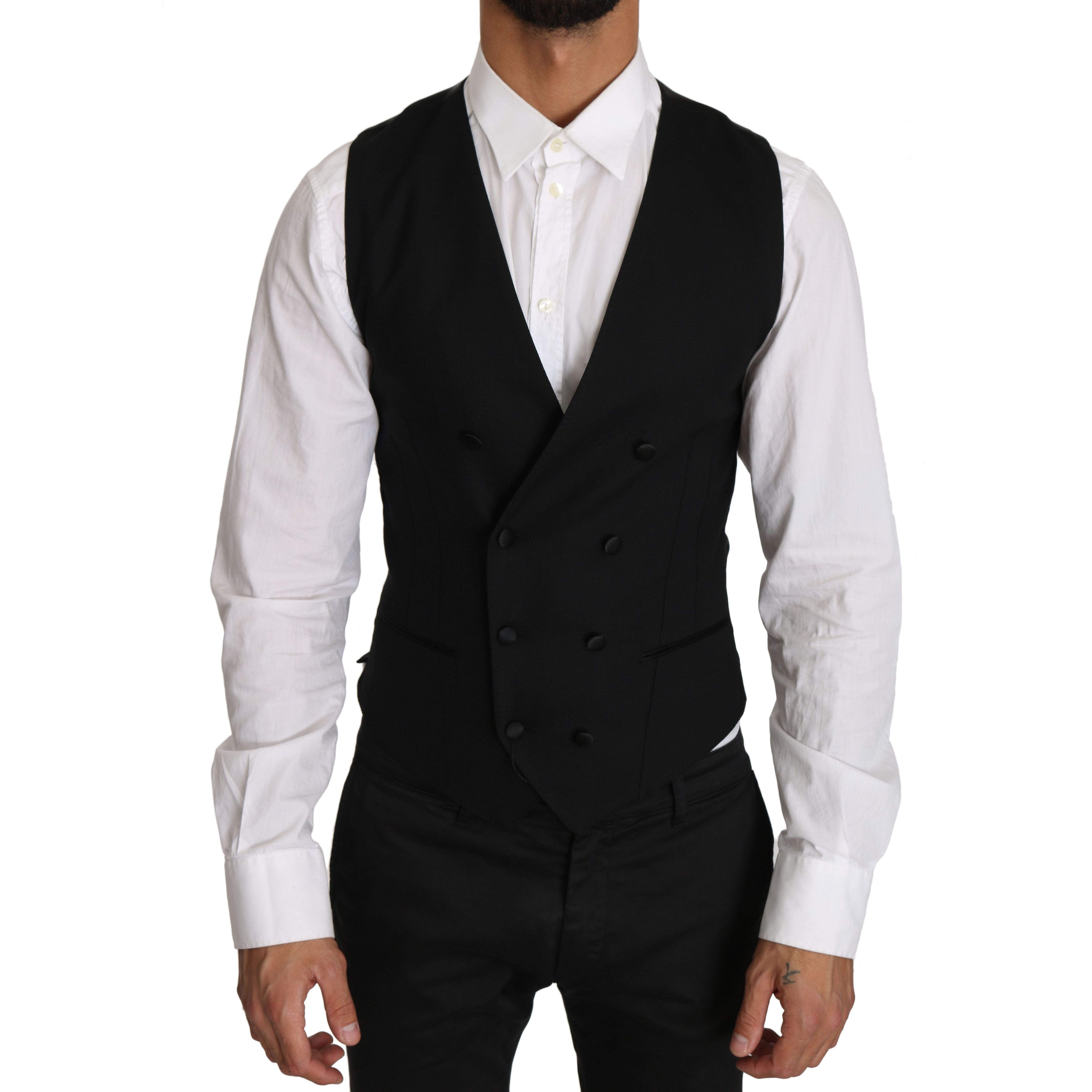 Dolce & Gabbana Black Virgin Wool Double Breasted Vest