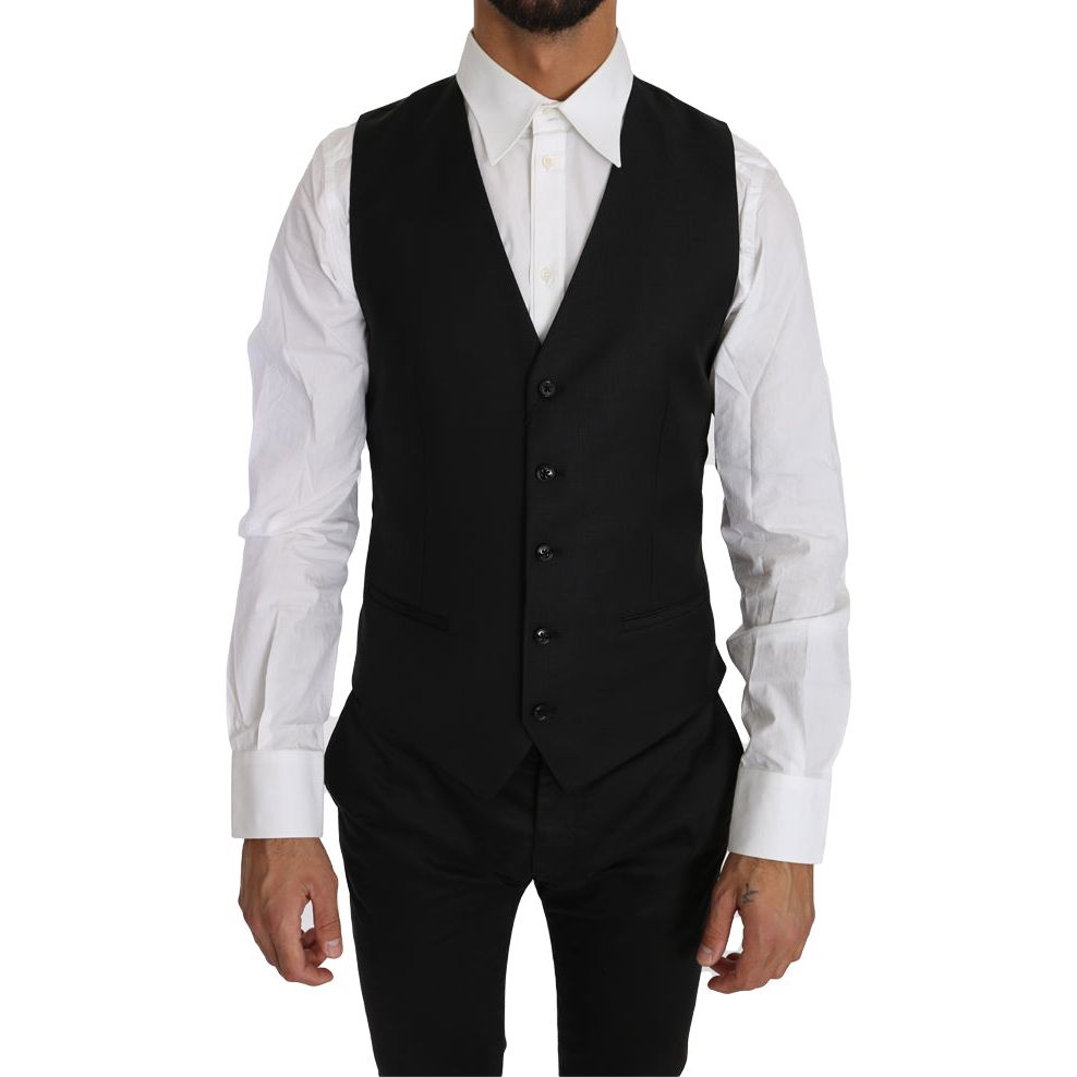Dolce & Gabbana Sleek Black Wool-Silk Formal Vest Elegance
