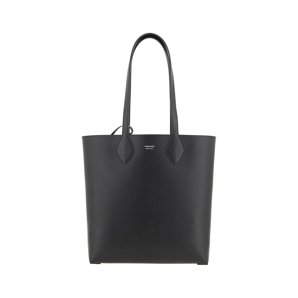 Ferragamo Black Premium Grained Leather Tote Bag