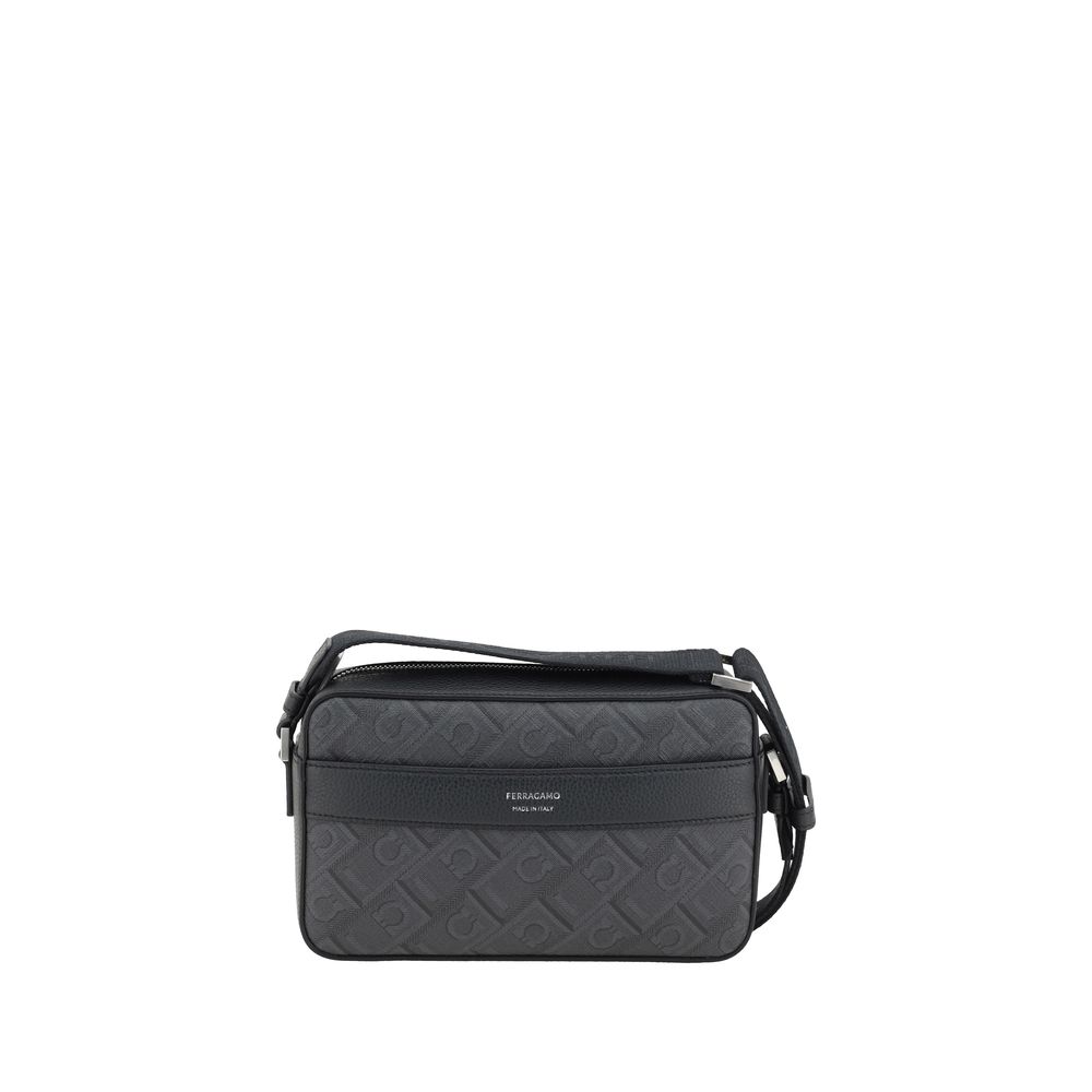 Ferragamo Black Leather Shoulder Bag in Timeless Elegance
