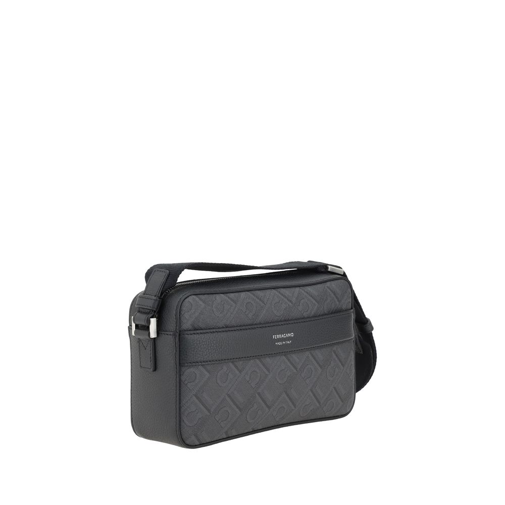 Ferragamo Black Leather Shoulder Bag in Timeless Elegance
