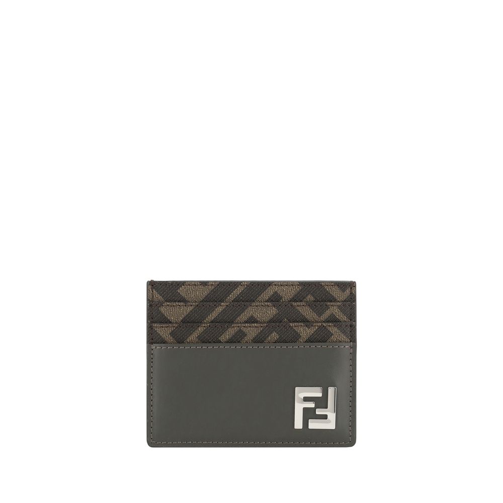 Fendi Black Premium Calfskin Card Holder with Logo