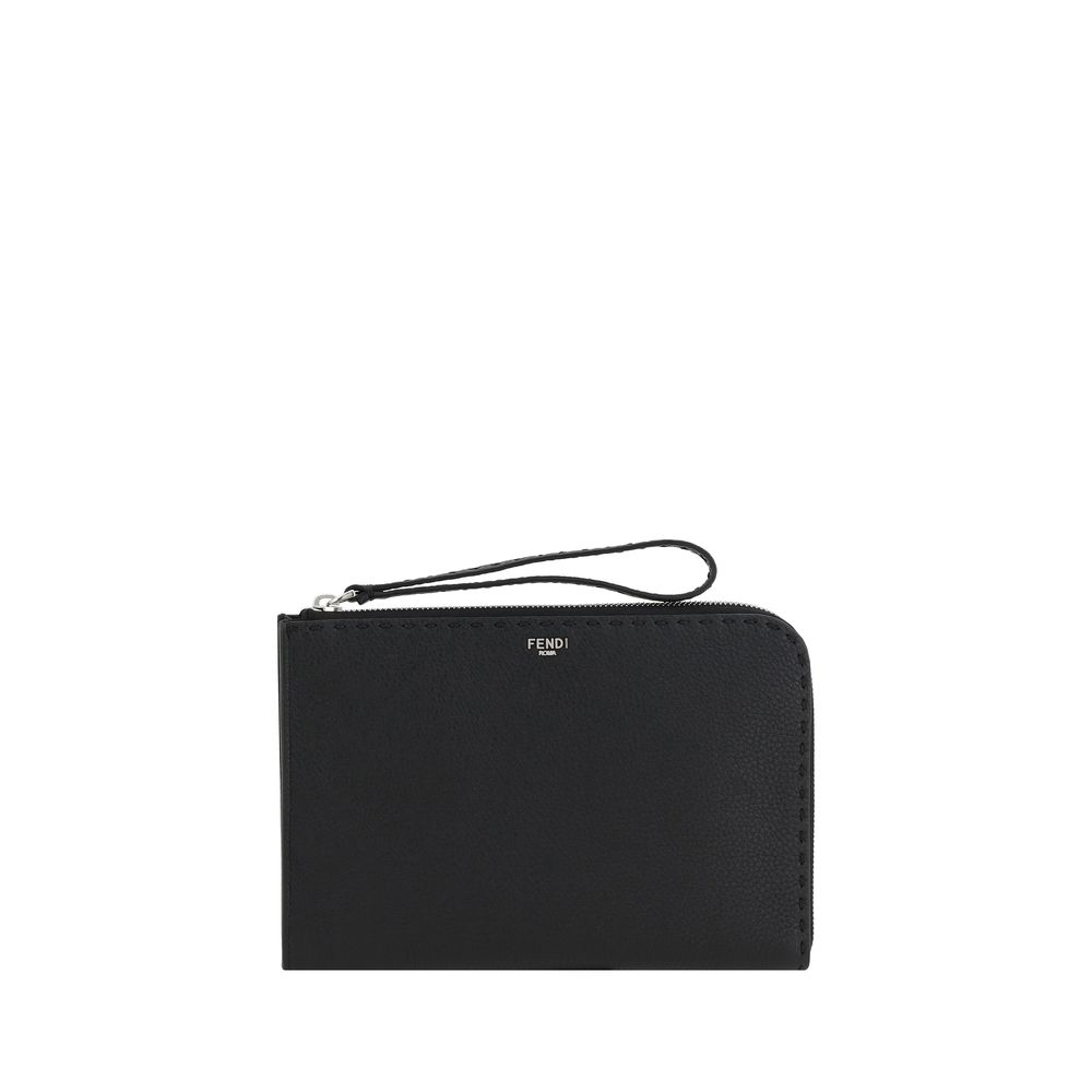 Fendi Black Grained Leather Clutch Bag in Luxurious Elegance