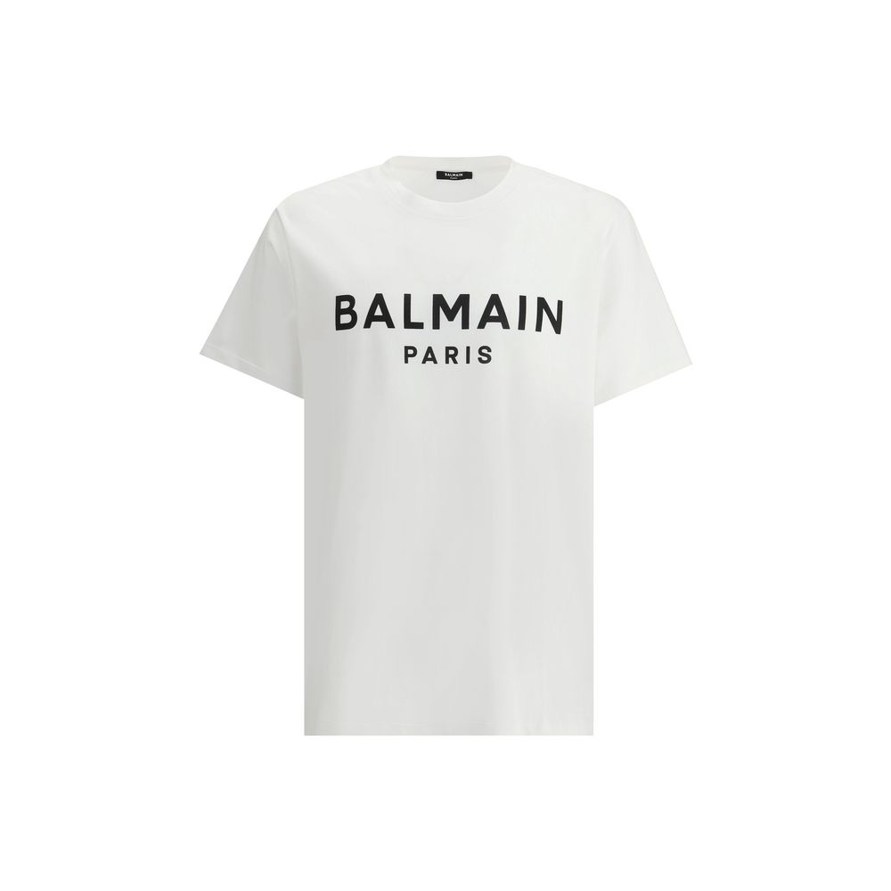 Balmain White Cotton T-Shirt with Iconic Monogram and Modern Elegance