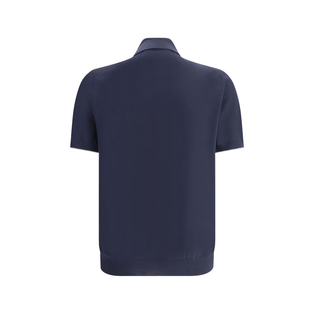 Brunello Cucinelli Navy Cotton Polo Shirt in Timeless Elegance