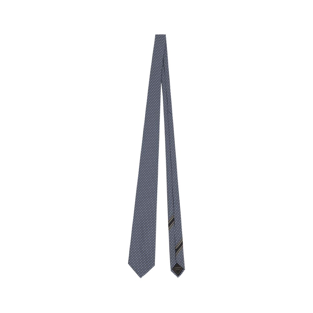 Brioni Blue Silk Jacquard Tie with Geometric Pattern