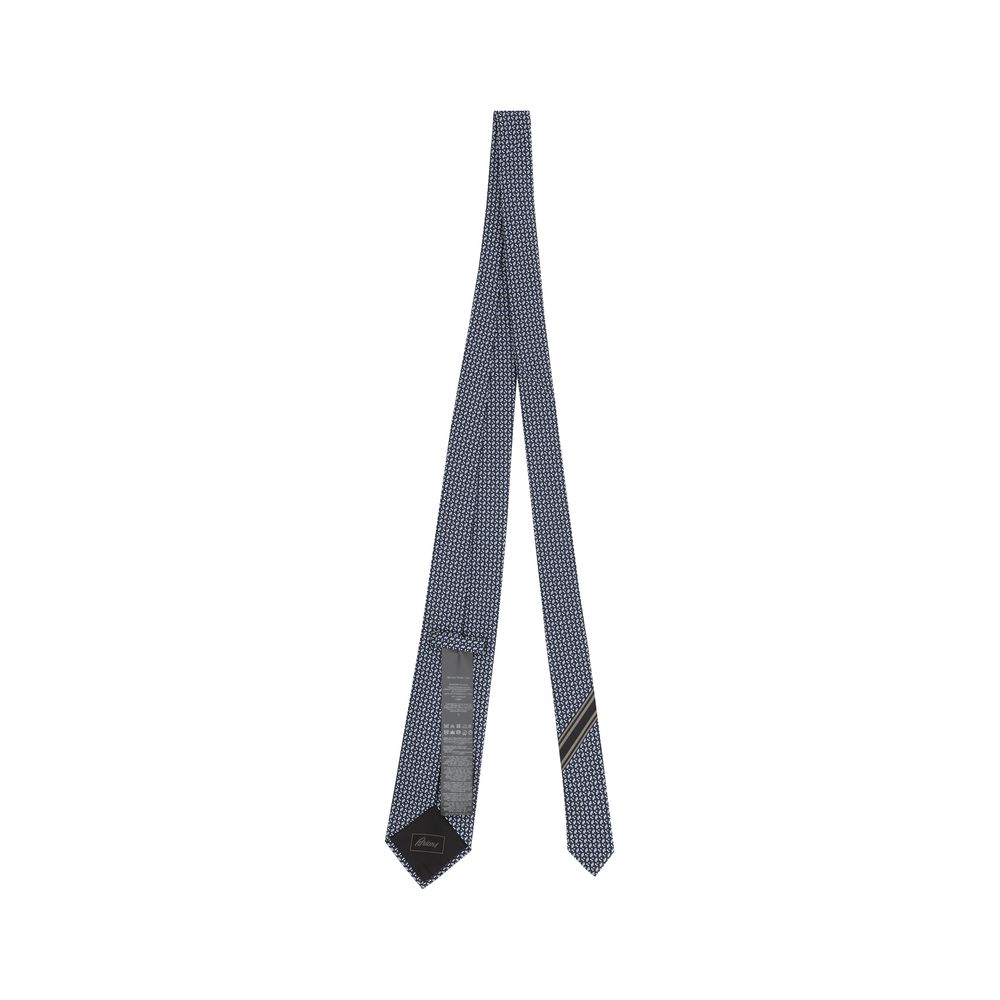 Brioni Blue Silk Jacquard Tie with Geometric Pattern