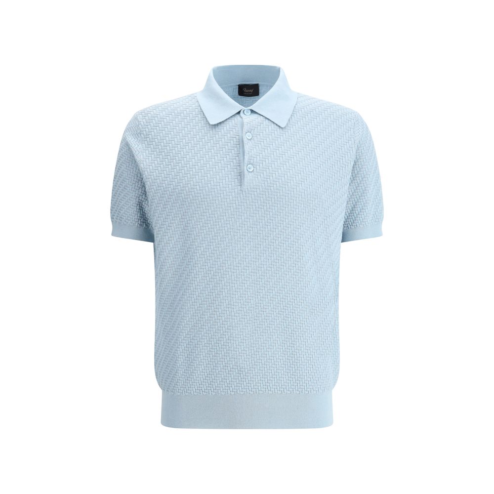 Brioni Navy Cotton Polo Shirt with Woven Pattern for Elevated Style
