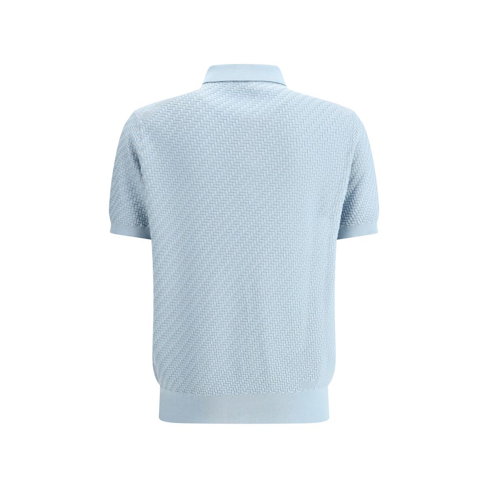 Brioni Navy Cotton Polo Shirt with Woven Pattern for Elevated Style