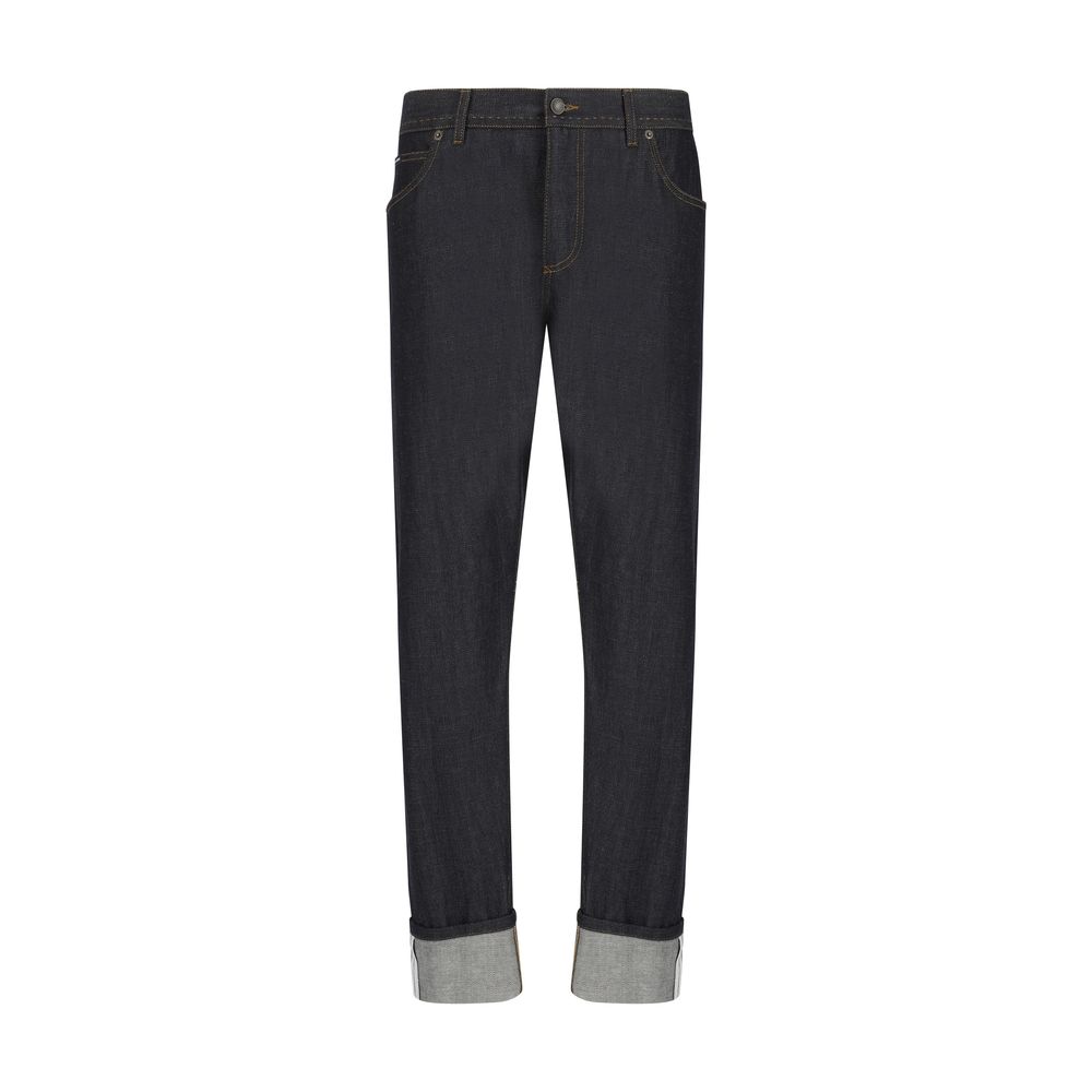 Dolce & Gabbana Blue Cotton Jeans with Iconic Leather Patch