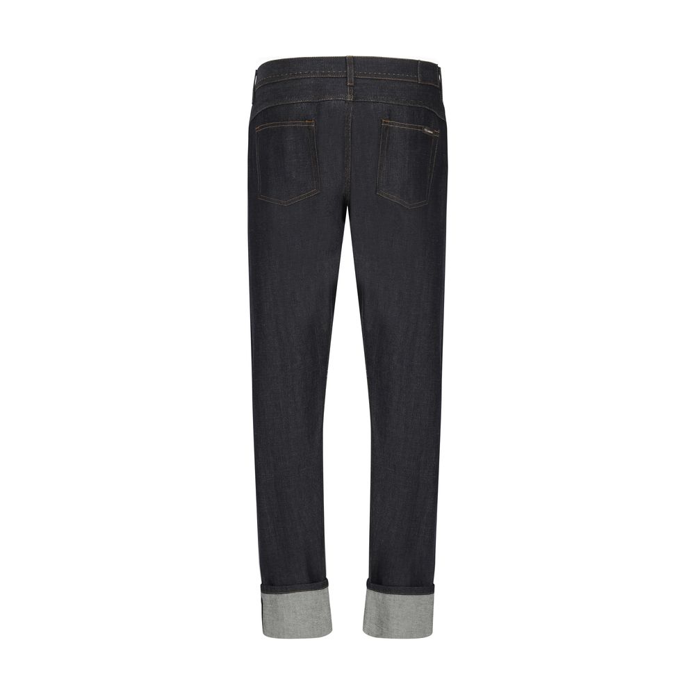 Dolce & Gabbana Blue Cotton Jeans with Iconic Leather Patch