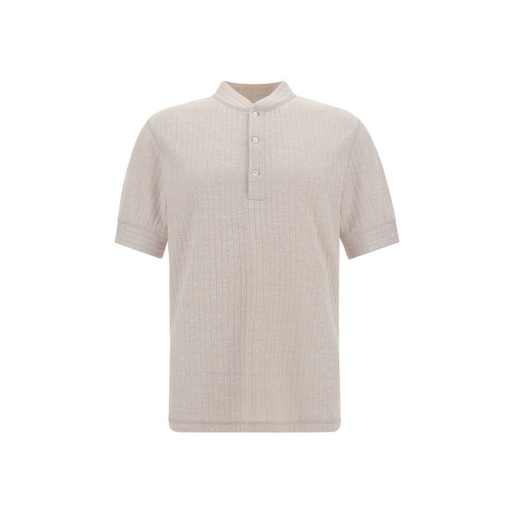 Brunello Cucinelli Beige Linen Polo Shirt for Effortless Elegance