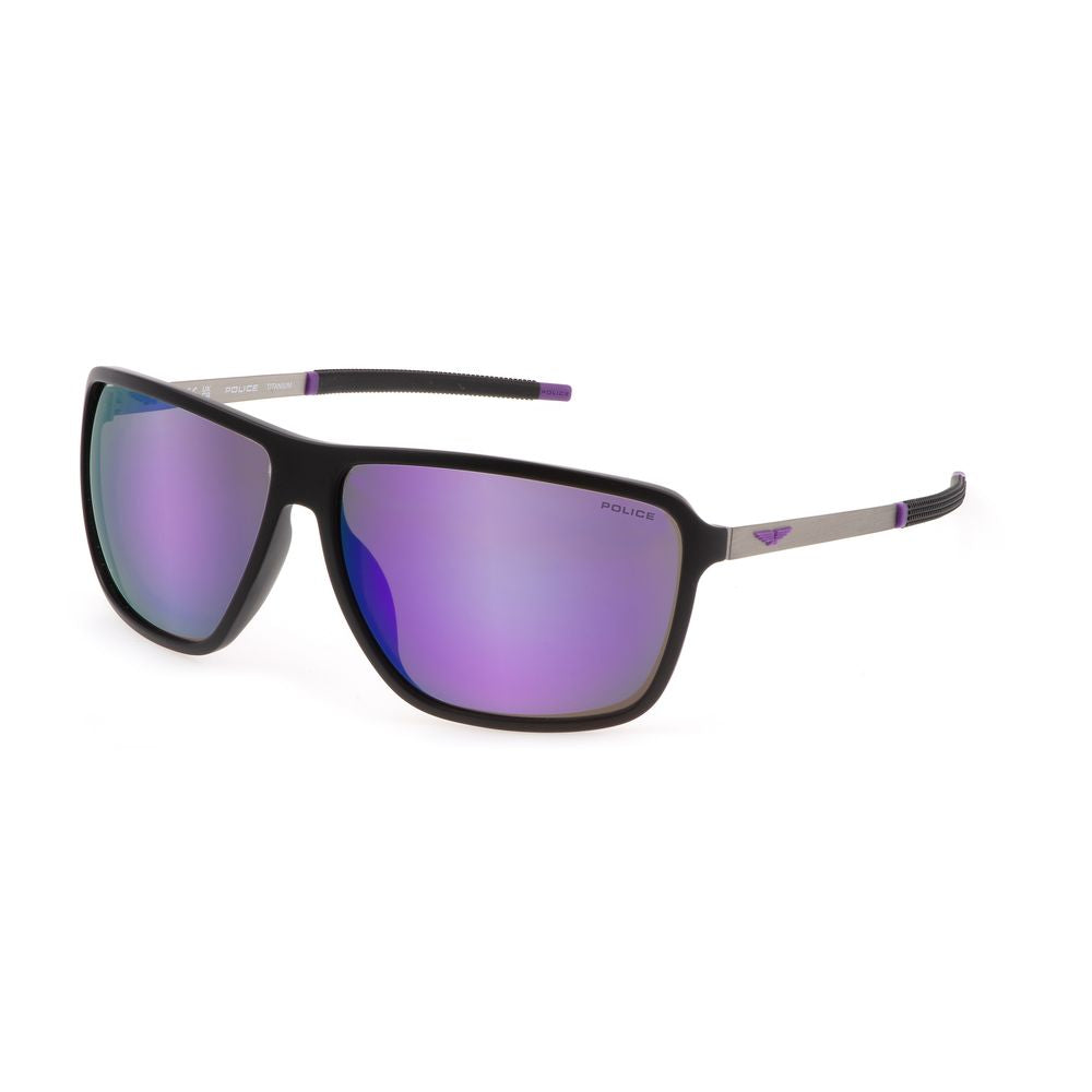 Police Black Plastic Sunglasses with Violet Mirror Lenses
