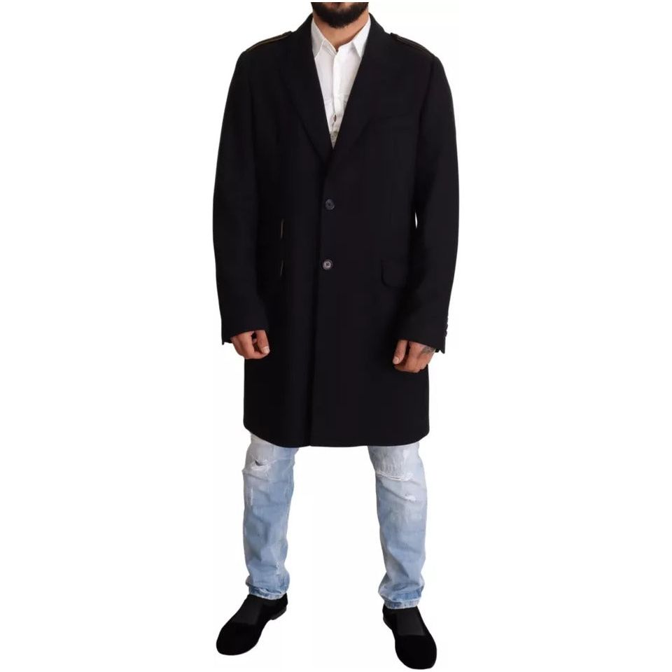 Dolce & Gabbana Blue Wool Stretch Trench Coat Jacket