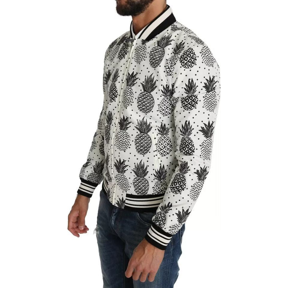 Dolce & Gabbana White Black Cotton Bomber Coat Jacket