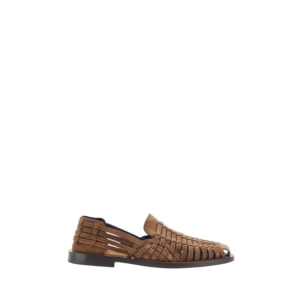 Brunello Cucinelli Brown Leather Weave Loafers