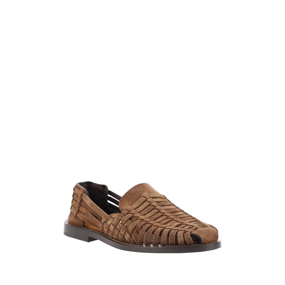 Brunello Cucinelli Brown Leather Weave Loafers