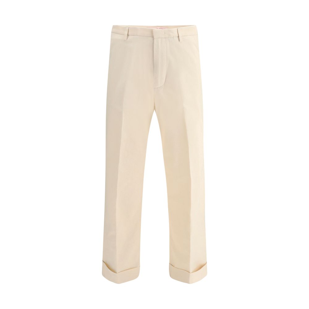 Valentino White Cotton Wide Leg Pants for Effortless Elegance