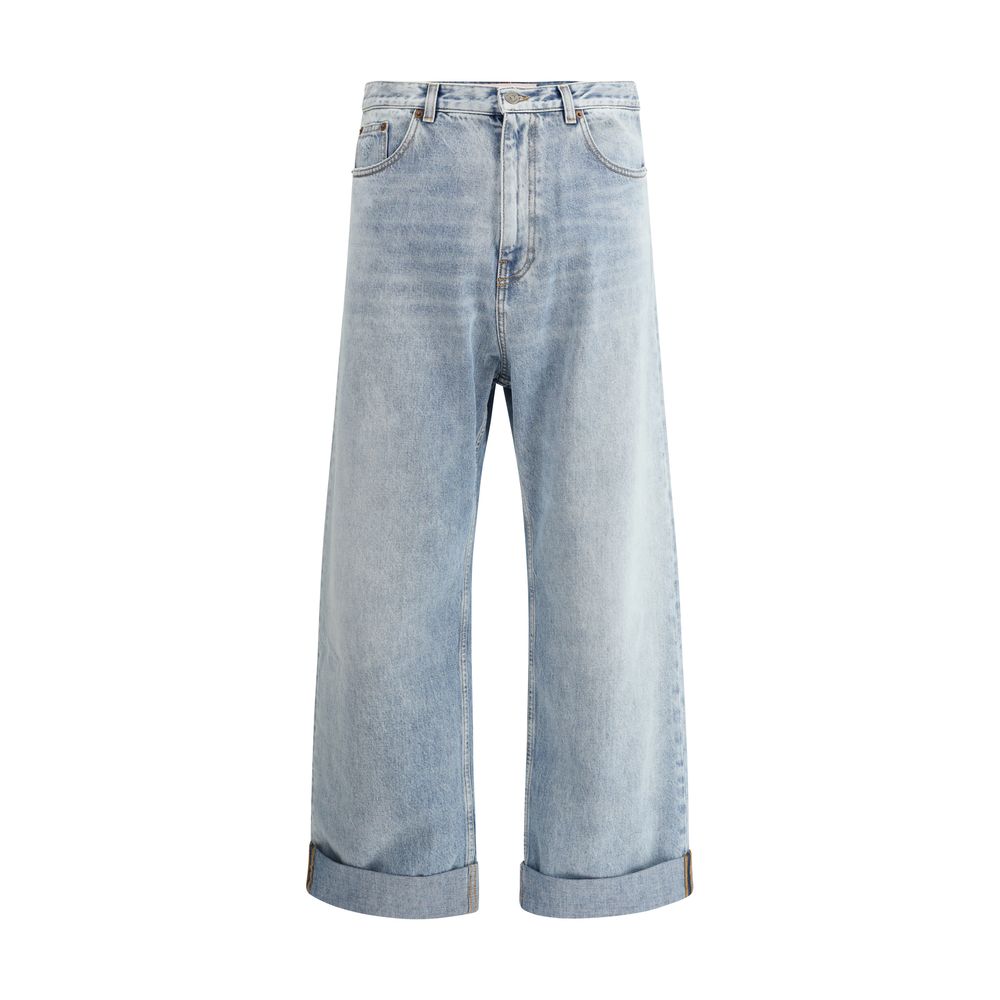 Valentino Blue Cotton Baggy Jeans for Effortless Luxury Style
