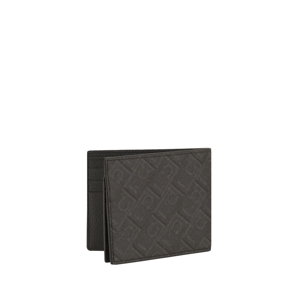 Ferragamo Black Calfskin Gancini Pattern Leather Wallet