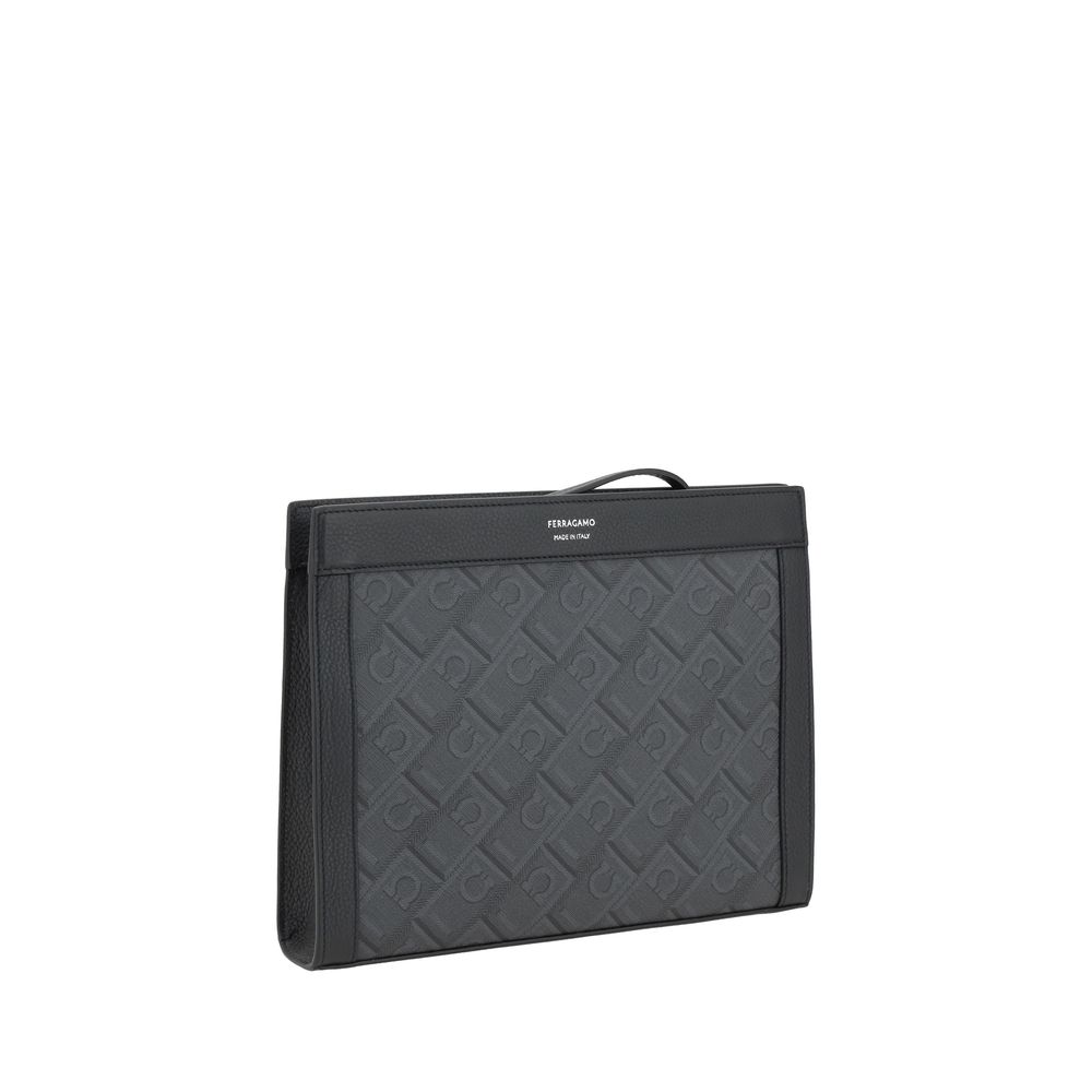 Ferragamo Black Technical Canvas Pouch