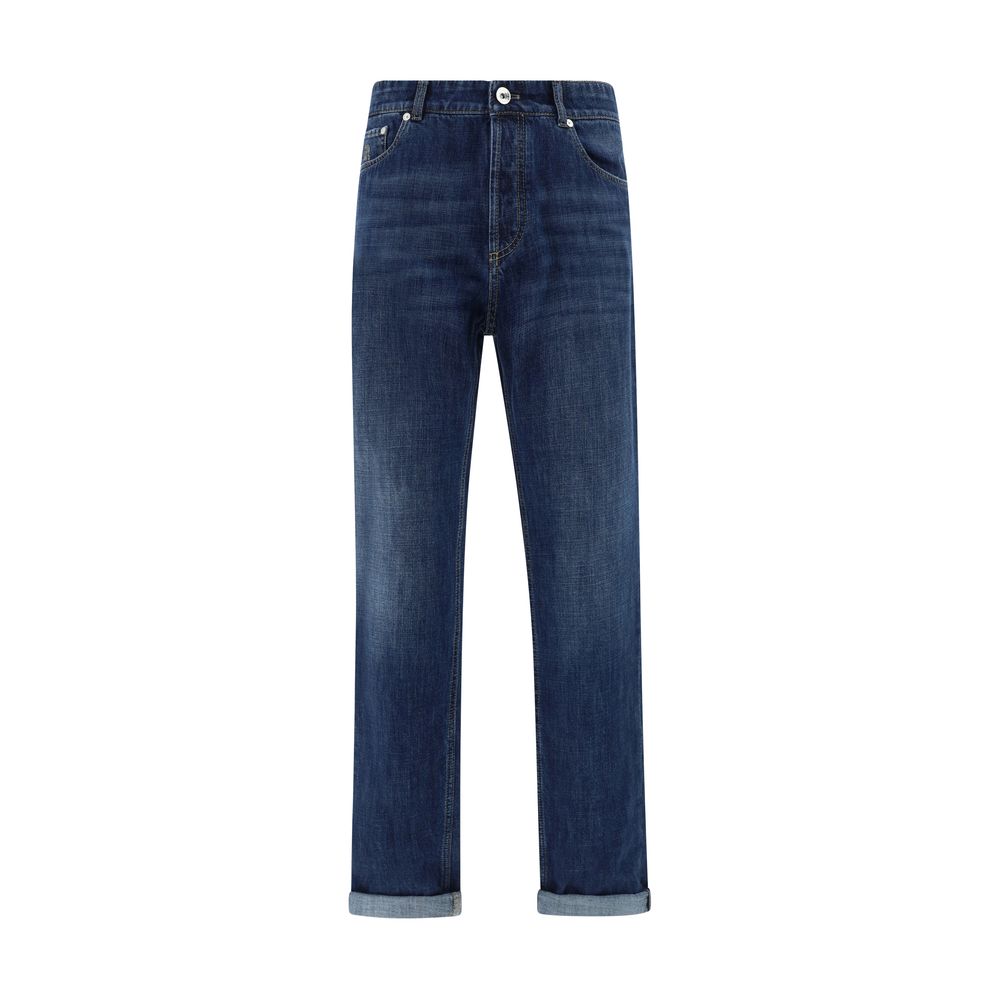 Brunello Cucinelli Blue Premium Cotton Cuffed Jeans