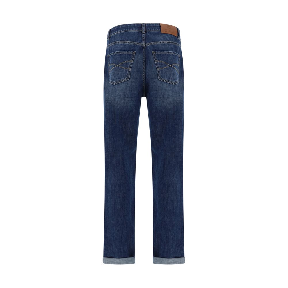 Brunello Cucinelli Blue Premium Cotton Cuffed Jeans