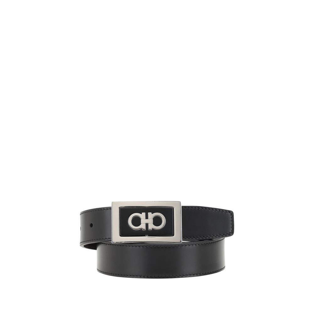 Ferragamo Black Premium Leather Reversible Buckle Belt