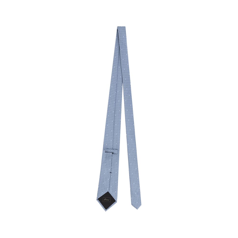 Brioni Blue Silk Tie with Geometric Pattern for Sophisticated Style