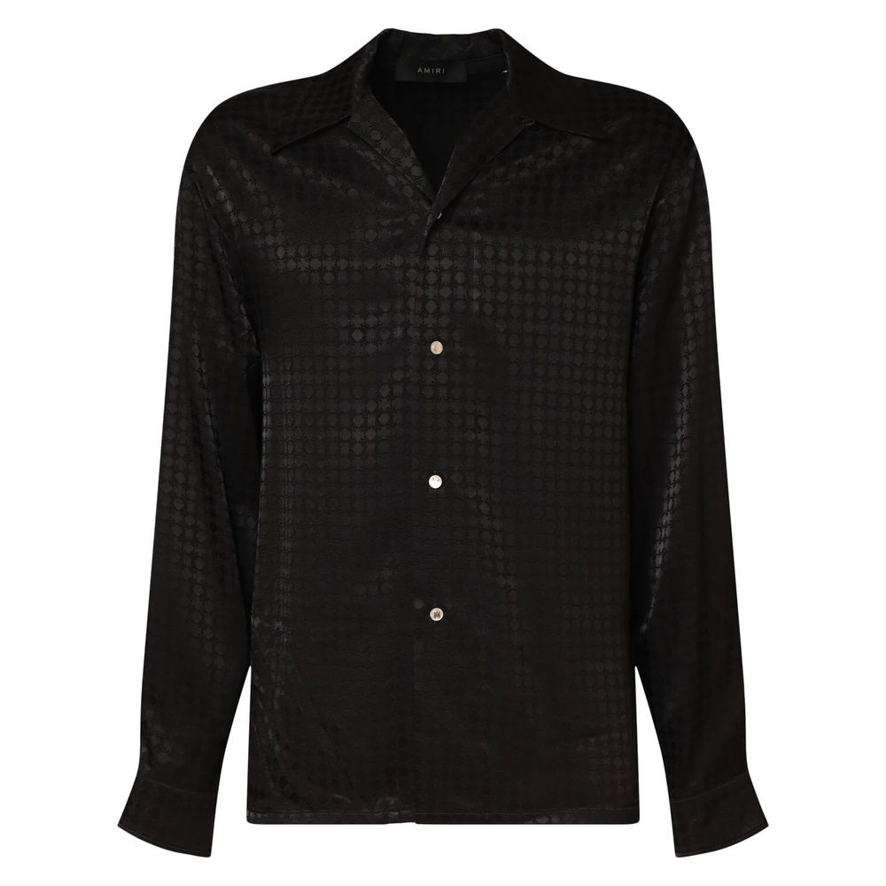 Amiri Black Viscose Shirt With All-Over Brand Motif
