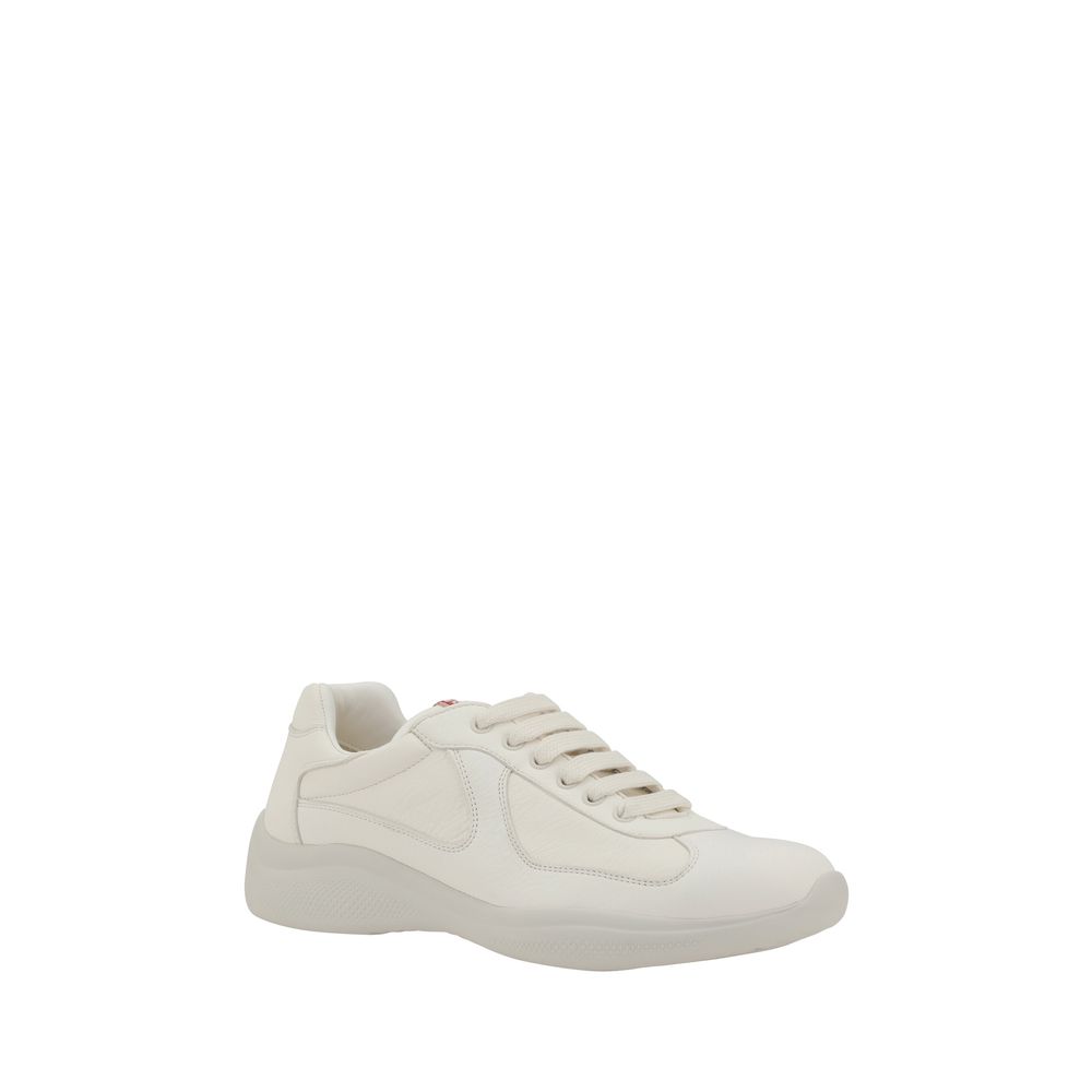 Prada White Grained Leather Sneakers: Timeless Elegance for Every Occasion