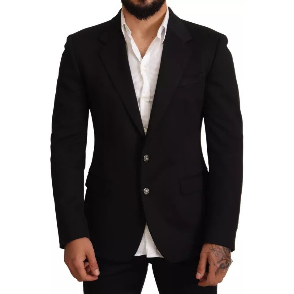 Dolce & Gabbana Black Cotton Slim Fit Coat Jacket Blazer
