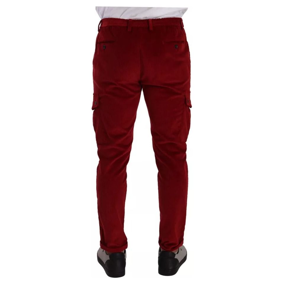 Dolce & Gabbana Red Corduroy Cotton Cargo Skinny Pants