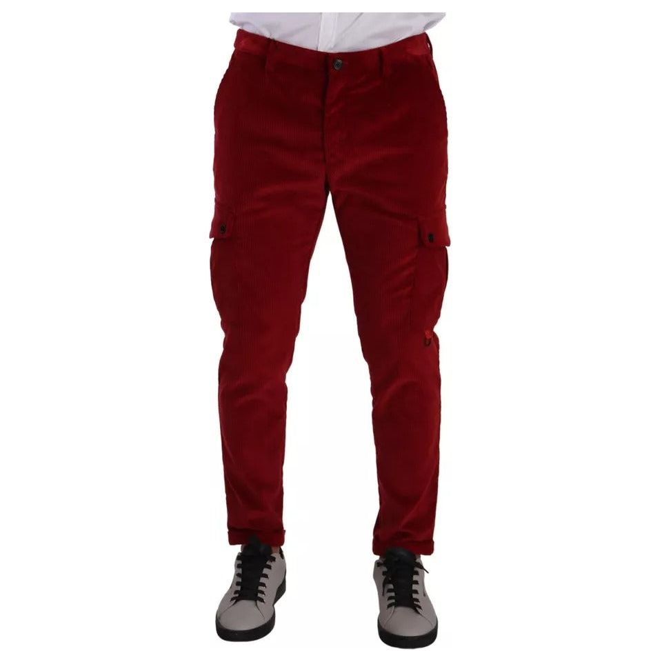 Dolce & Gabbana Red Corduroy Cotton Cargo Skinny Pants